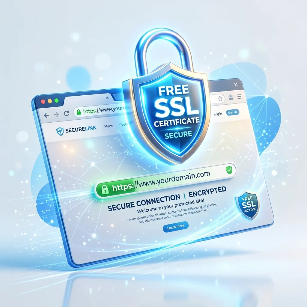 Dynamic 3D visual of a glowing padlock representing a secure SSL connection