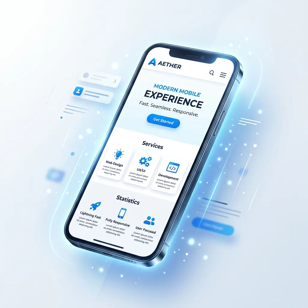 Premium 3D illustration of a smartphone displaying a responsive mobile website
